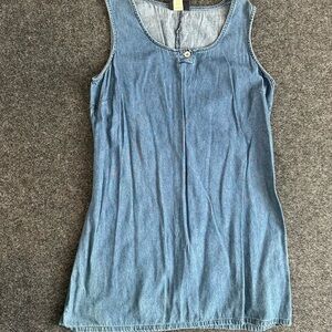 Vintage Blue Denim Mini Dress 100% Cotton Cottagecore Indie Granola Y2K